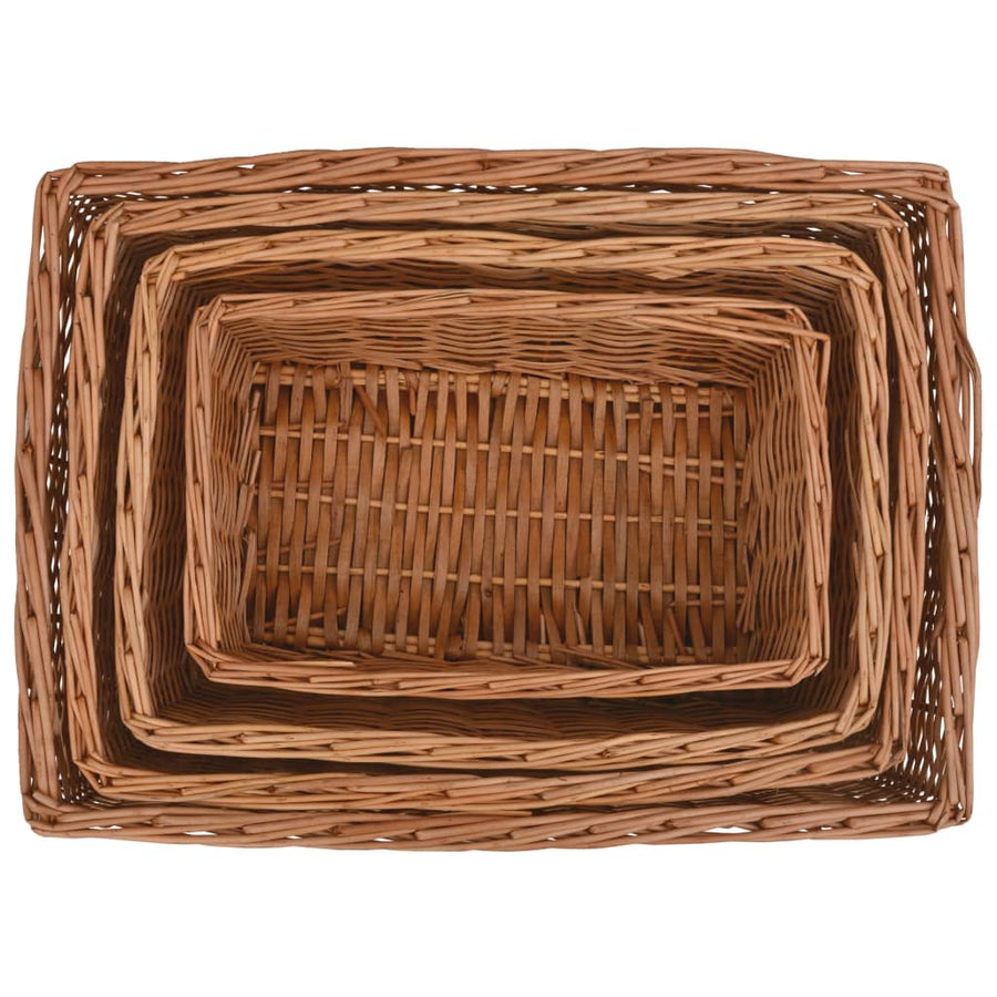 4-Delige Mandenset Stapelbaar Wilgen Bruin 56.5 x 41 x 21.5 cm
