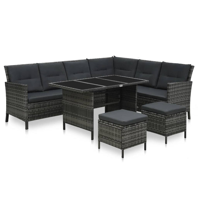 4-delige Loungeset met kussens poly rattan grijs