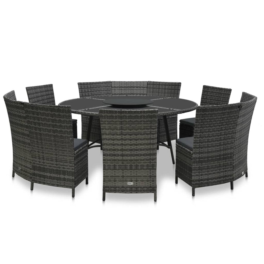 7-Delige Tuinset Met Kussens Poly Rattan Grijs