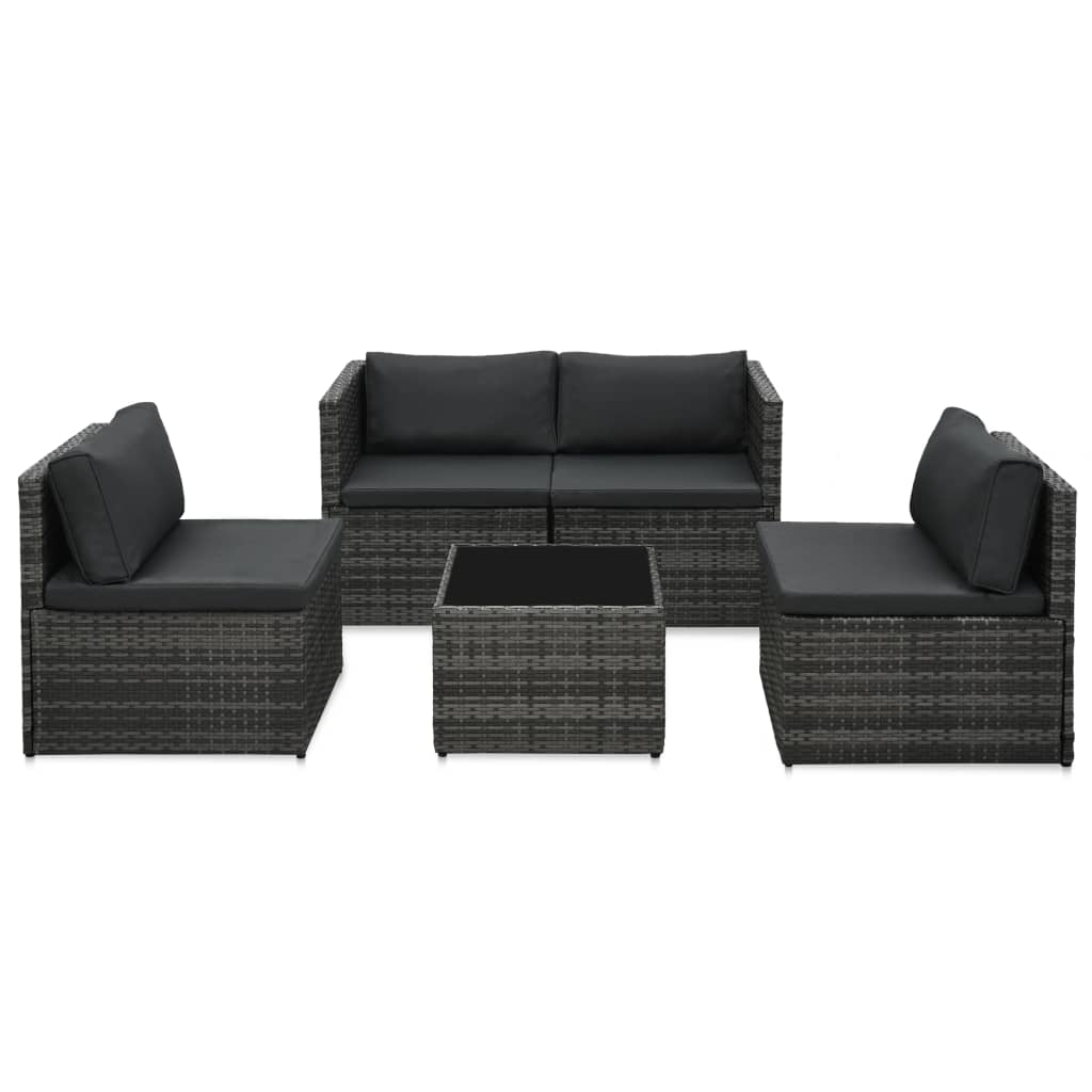 Loungeset Met Kussens Poly Rattan Grijs
