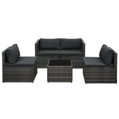 Loungeset Met Kussens Poly Rattan Grijs