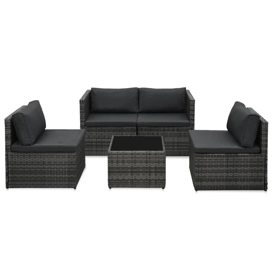 Loungeset Met Kussens Poly Rattan Grijs