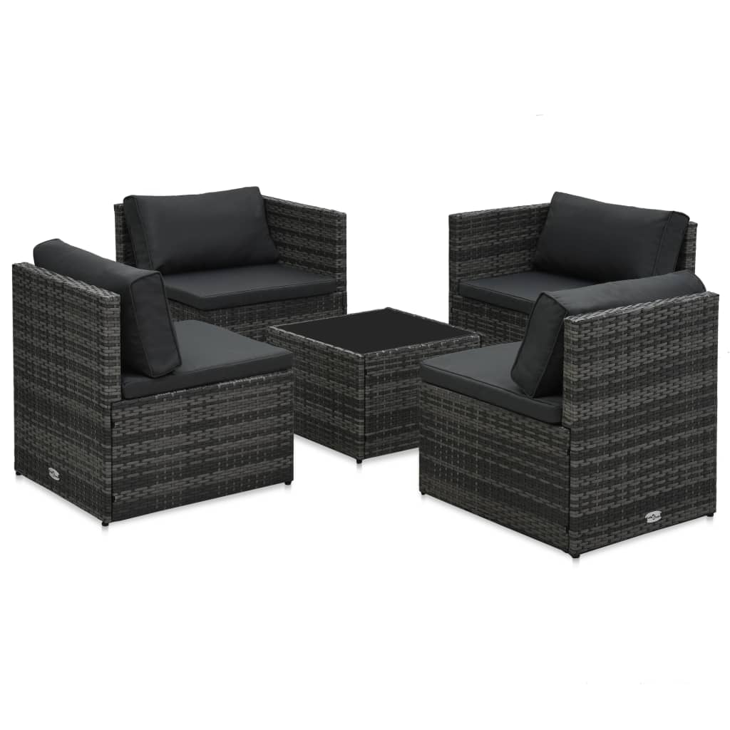 Loungeset Met Kussens Poly Rattan Grijs