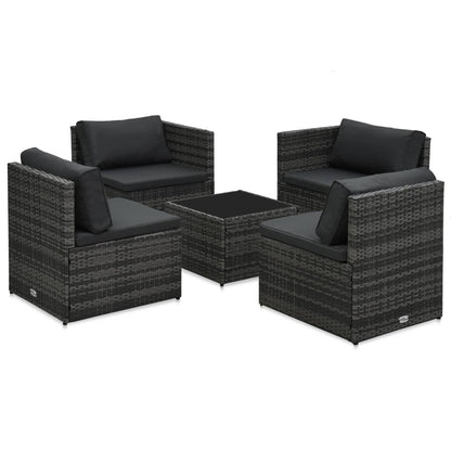 Loungeset Met Kussens Poly Rattan Grijs