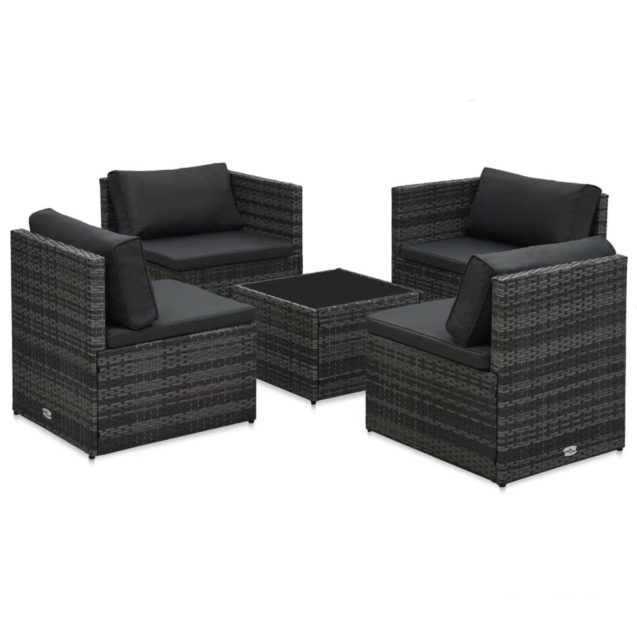 Loungeset Met Kussens Poly Rattan Grijs