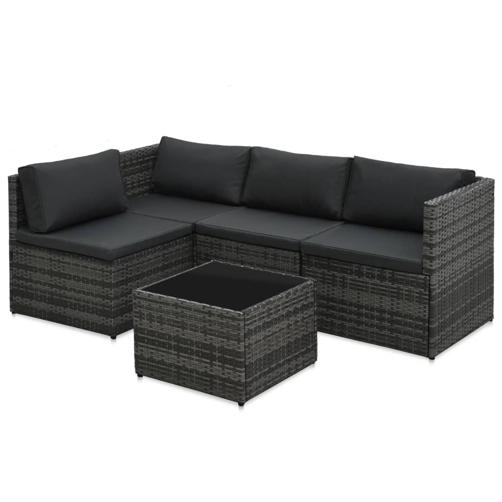 Loungeset Met Kussens Poly Rattan Grijs