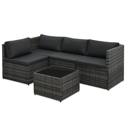 Loungeset Met Kussens Poly Rattan Grijs