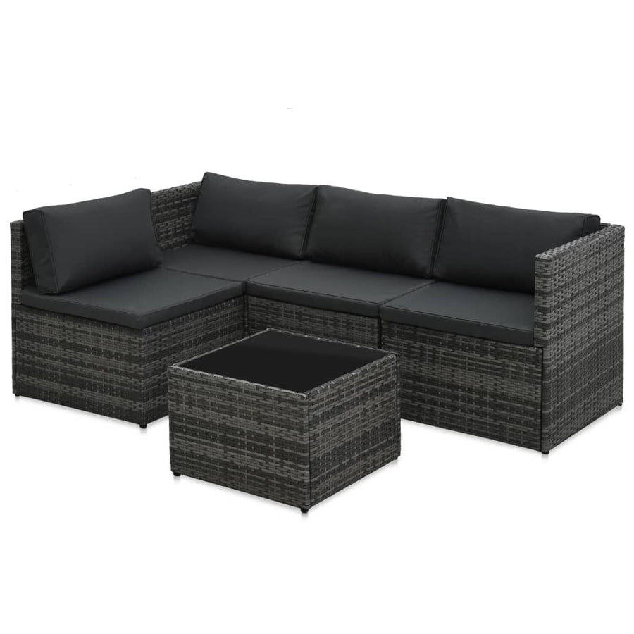 Loungeset Met Kussens Poly Rattan Grijs
