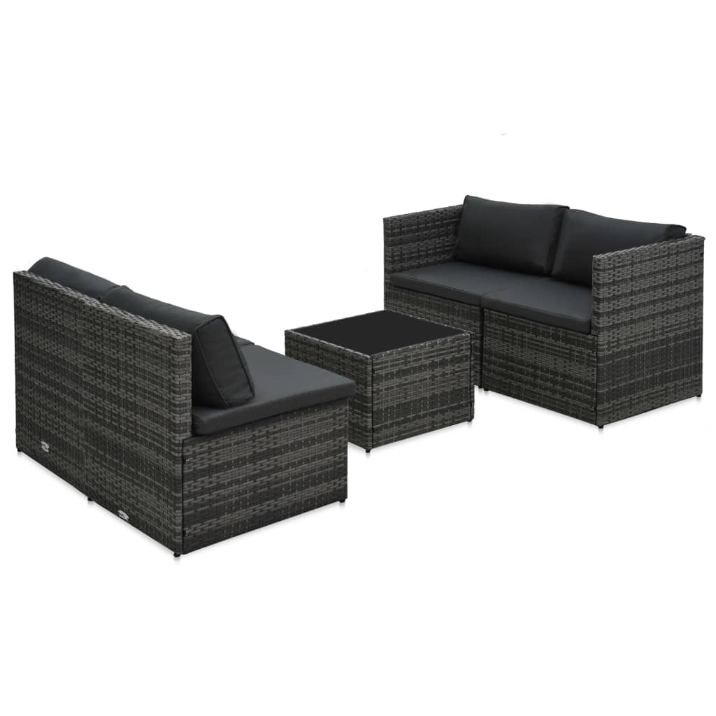 Loungeset Met Kussens Poly Rattan Grijs