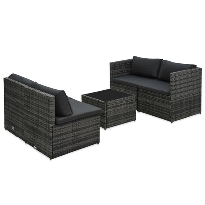 Loungeset Met Kussens Poly Rattan Grijs