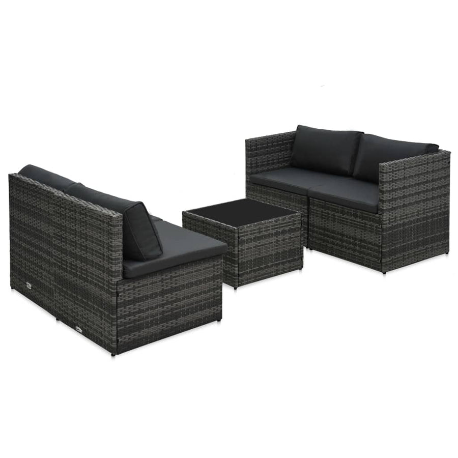 Loungeset Met Kussens Poly Rattan Grijs