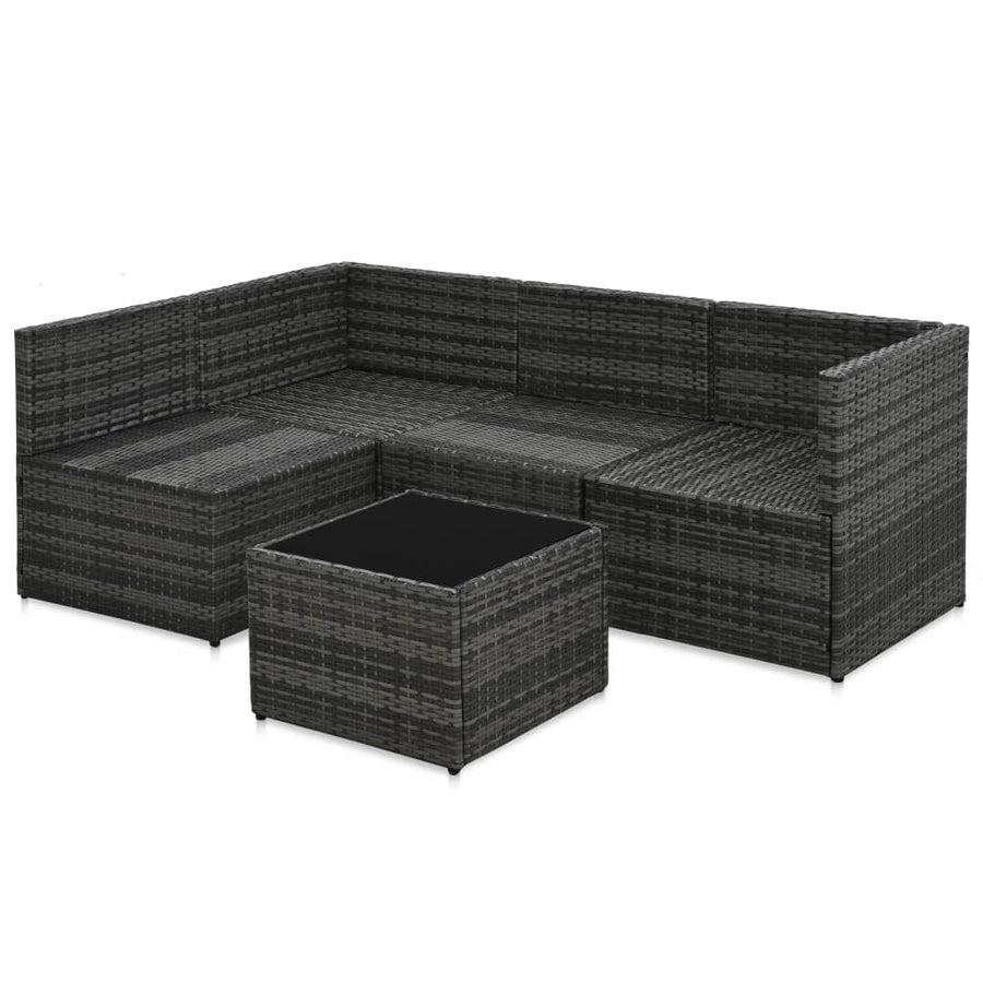 Loungeset Met Kussens Poly Rattan Grijs