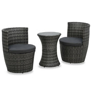 Bistroset poly rattan grijs met kussens