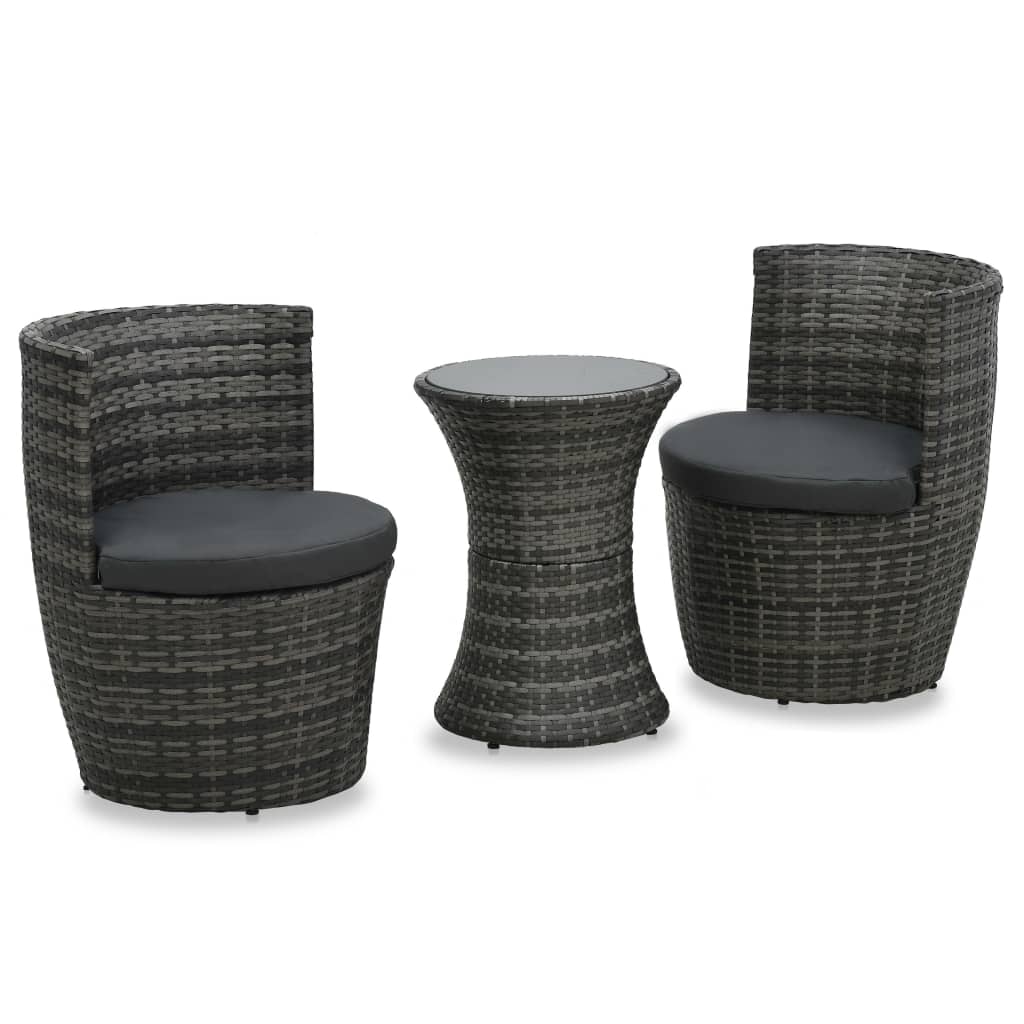 Bistroset Met Kussens Poly Rattan Grijs