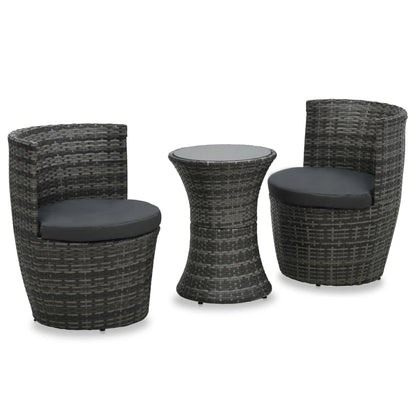 Bistroset Met Kussens Poly Rattan Grijs