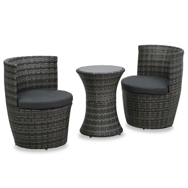 -Delige Bistroset Met Kussens Poly Rattan Grijs