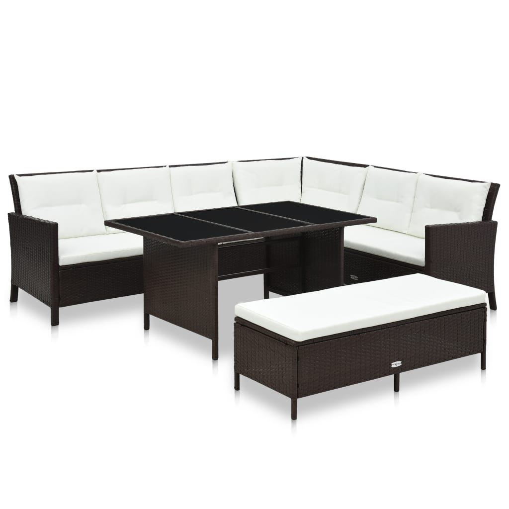 Loungeset Met Kussens Poly Rattan Bruin