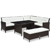 Loungeset poly rattan bruin met kussens