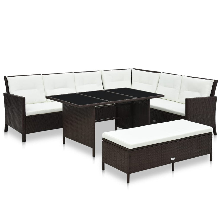 Loungeset Met Kussens Poly Rattan Bruin