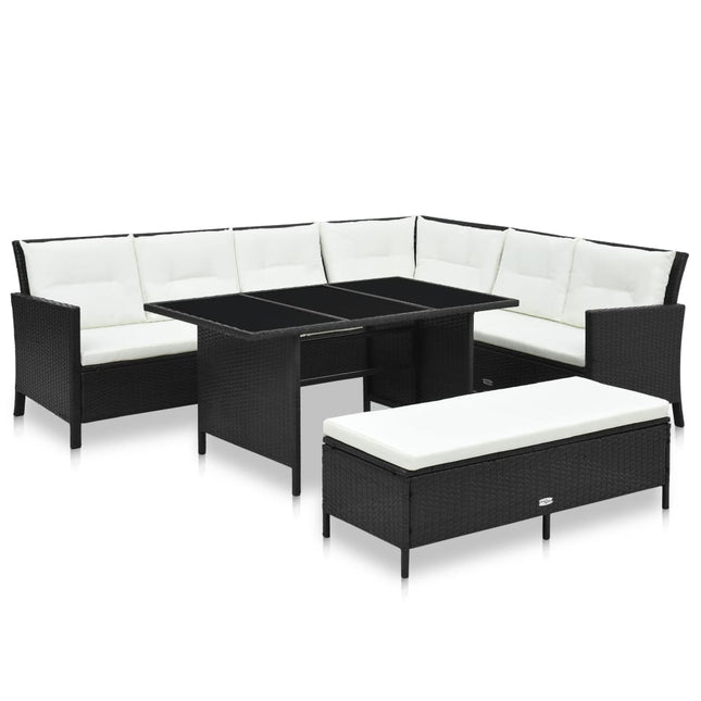 -Delige Loungeset Met Kussens Poly Rattan Zwart