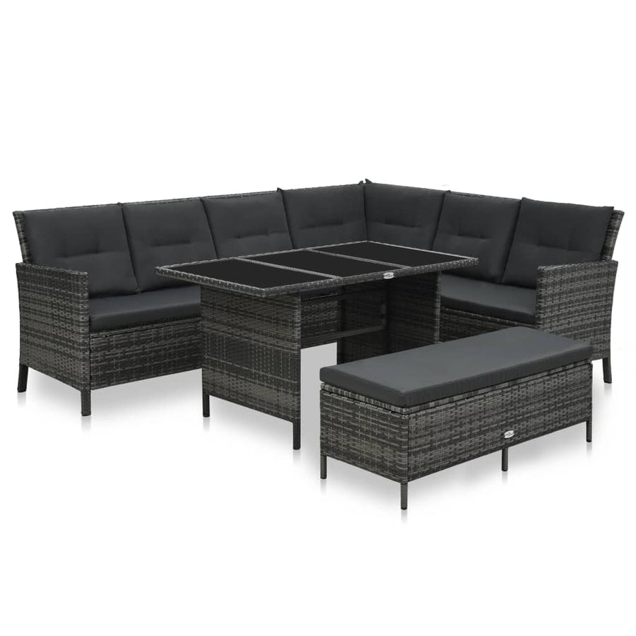 Loungeset Met Kussens Poly Rattan Grijs
