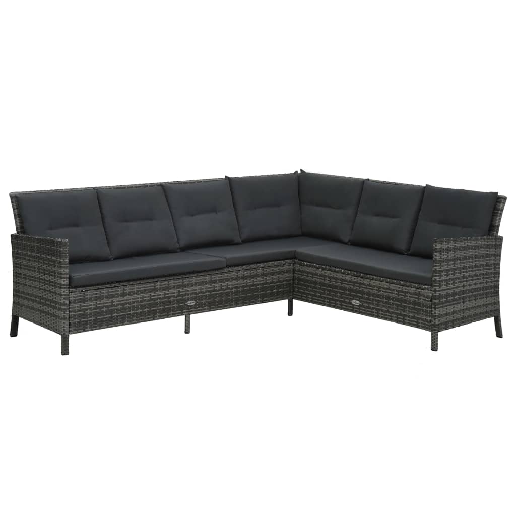 Loungeset Met Kussens Poly Rattan Grijs