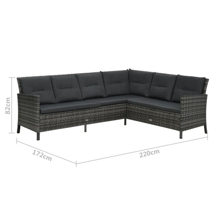 Loungeset Met Kussens Poly Rattan Grijs