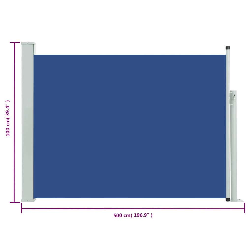 Tuinscherm uittrekbaar 100x514 cm blauw