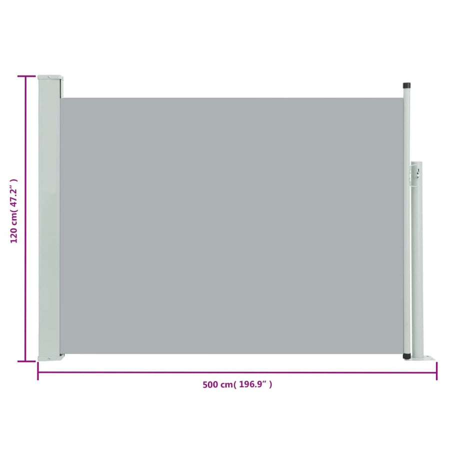 Tuinscherm Uittrekbaar 120X500 Cm Grijs 120 x 500 cm
