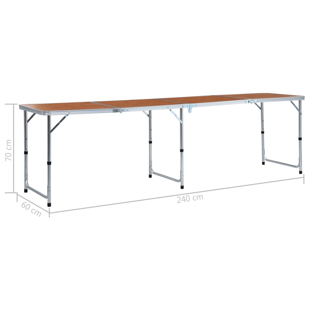 Campingtafel Inklapbaar Aluminium 240 x 60 cm Bruin