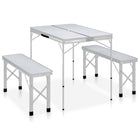 Folding camping table with 2 benches, aluminum, white