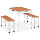 Campingtafel inklapbaar met 2 banken aluminium bruin 90x60x70 cm