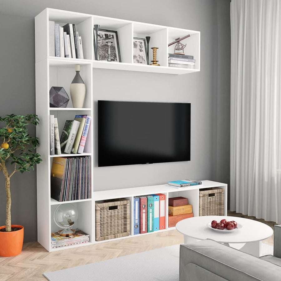 3-Delige Boekenkast-/Tv-Meubelset 180X30X180 Cm Wit