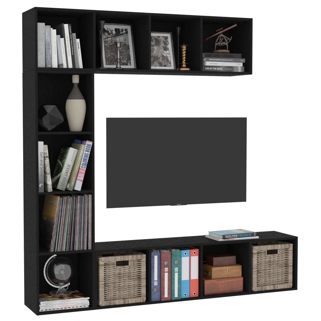 -Delige Boekenkast-/Tv-Meubelset 180X0X180 Cm Zwart