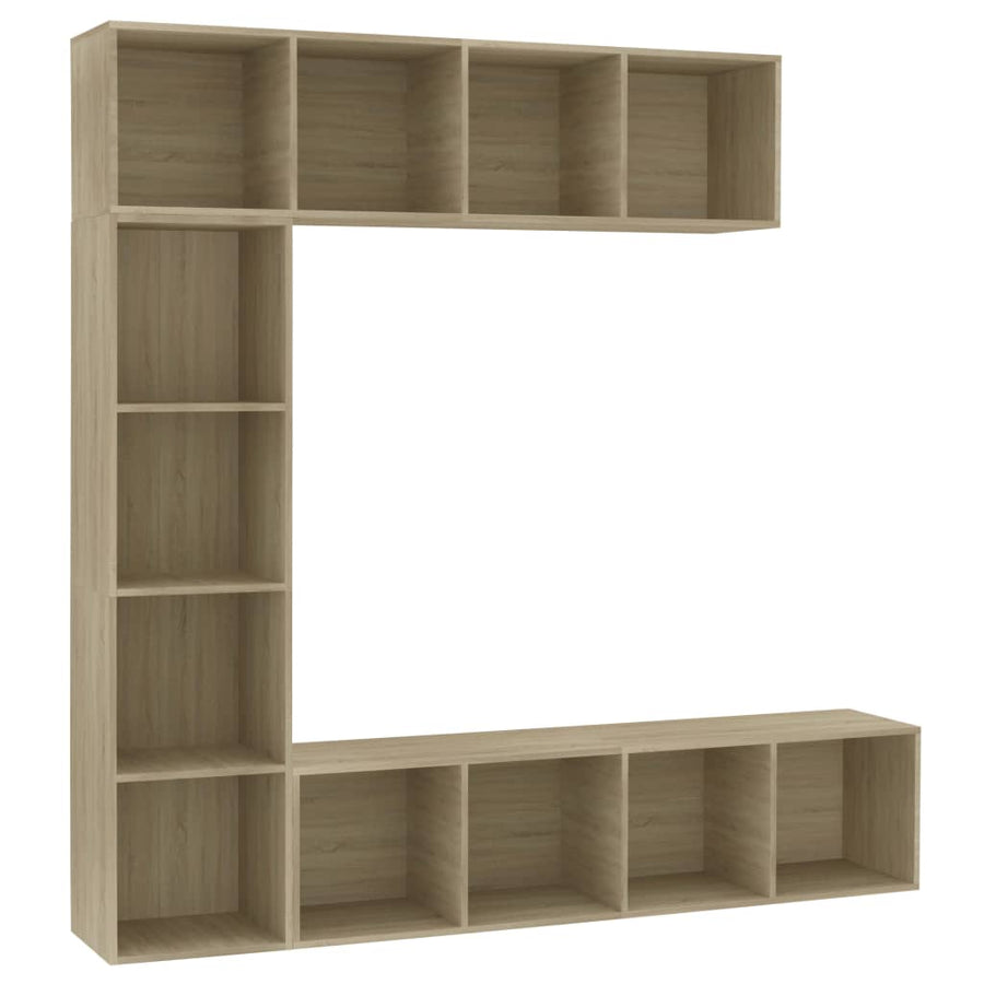 3-Delige Boekenkast-/Tv-Meubelset 180X30X180 Cm Eikenkleurig