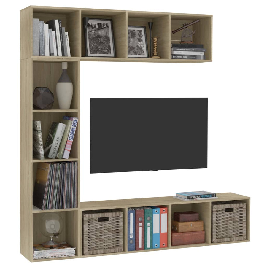 3-Delige Boekenkast-/Tv-Meubelset 180X30X180 Cm Eikenkleurig