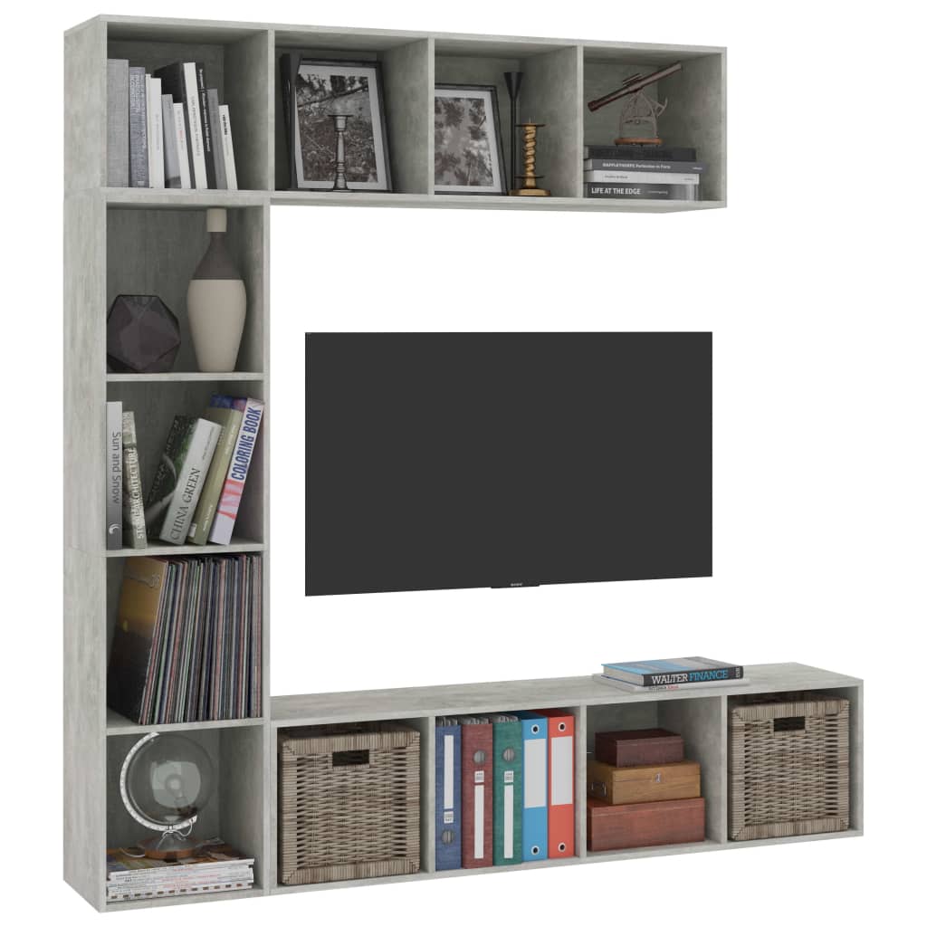 3-Delige Boekenkast-/Tv-Meubelset 180X30X180 Cm Betongrijs