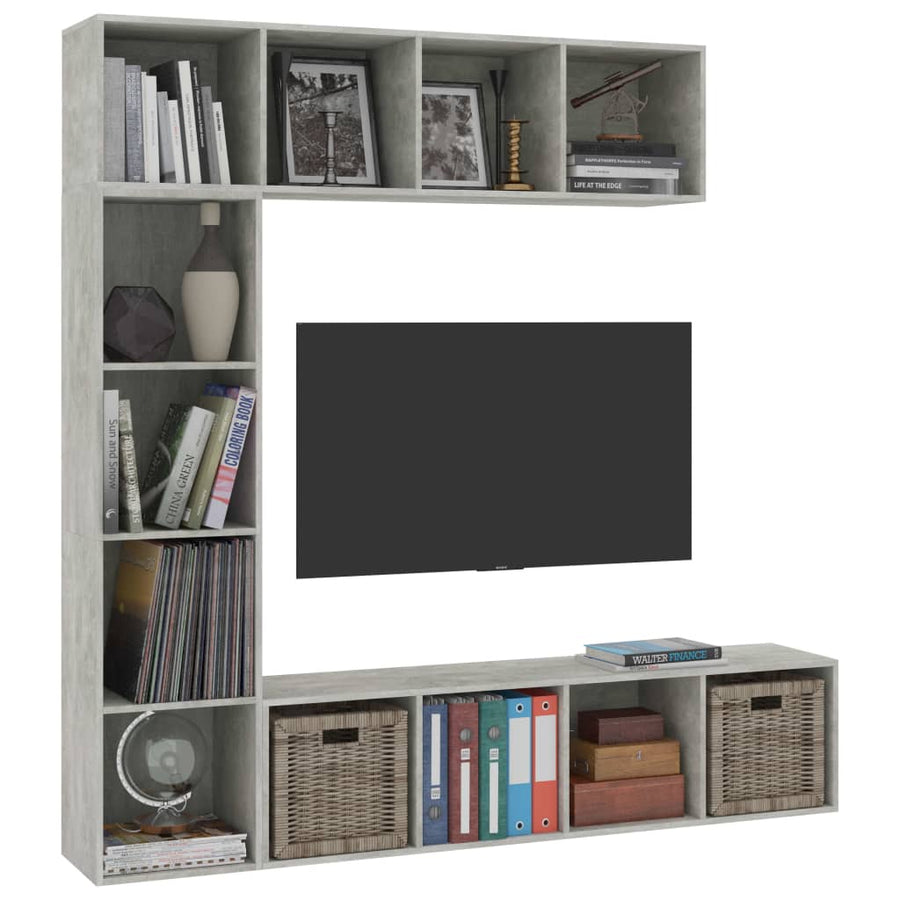 3-Delige Boekenkast-/Tv-Meubelset 180X30X180 Cm Betongrijs