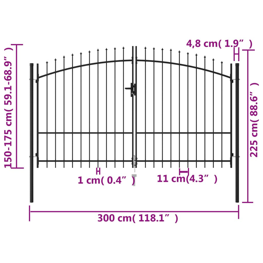 Poort Met Puntige Bovenkant Dubbel 3X1,75 M Staal Zwart 3 x 1.75 m