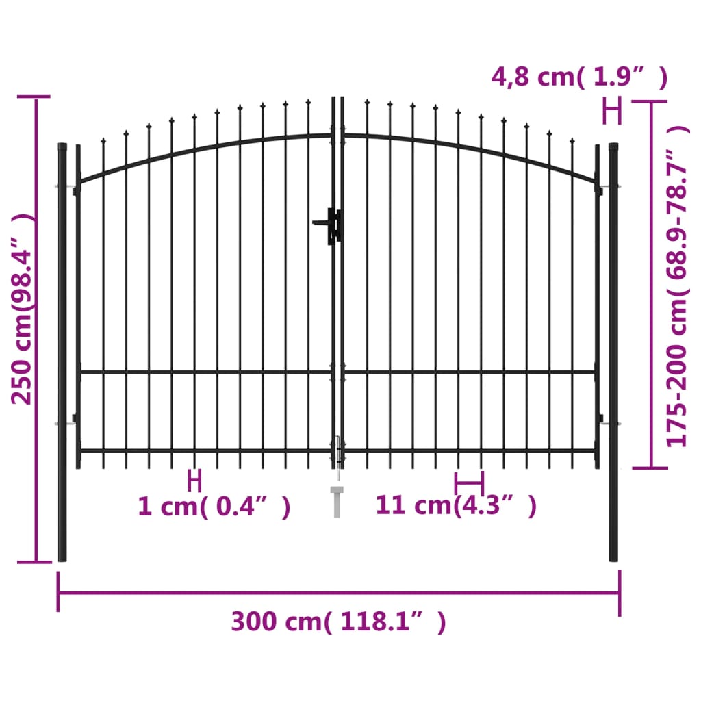 Poort Met Puntige Bovenkant Dubbel Staal Zwart 3 x 2 m