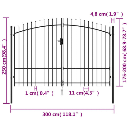 Poort Met Puntige Bovenkant Dubbel Staal Zwart 3 x 2 m