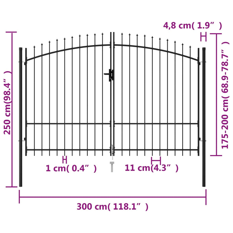 Poort Met Puntige Bovenkant Dubbel Staal Zwart 3 x 2 m