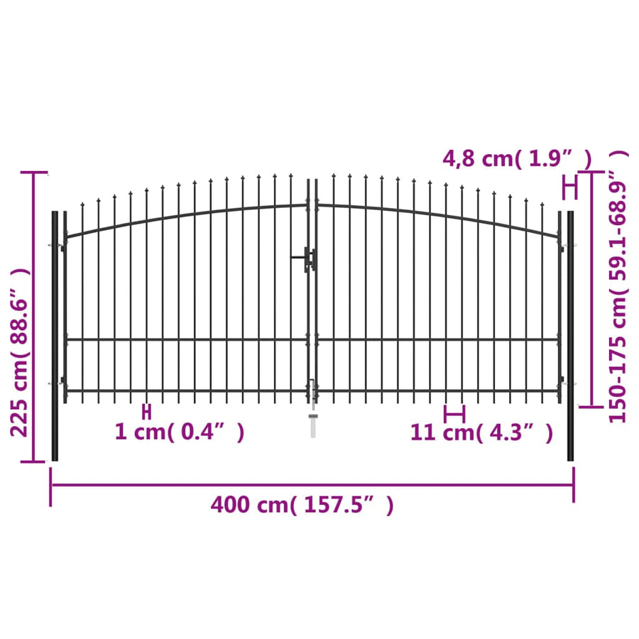 Hekpoort Dubbele Deur Met Speren Bovenkant 400X225 Cm 400 x 225 cm