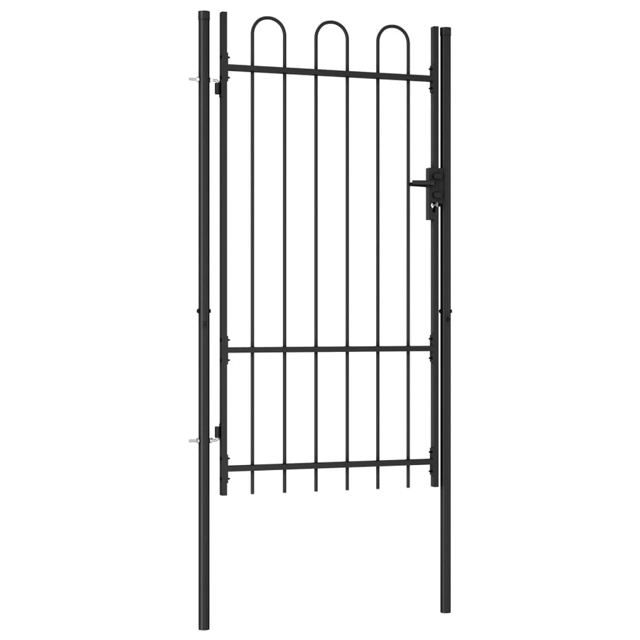 Poort Met Enkel 1X1,75 M Staal Zwart 1 x 1.75 m Gebogen bovenkant