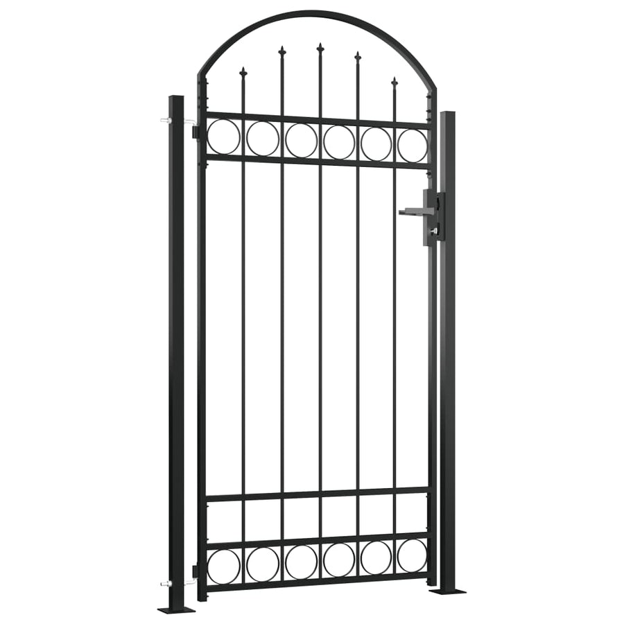 Poort Met Gebogen Bovenkant En 2 Palen 105X204 Cm Zwart