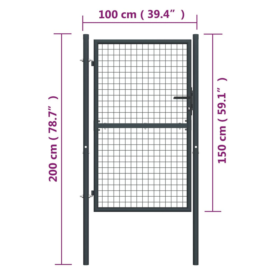 Gaaspoort 100x200 cm gegalvaniseerd staal grijs 100 x 200 cm