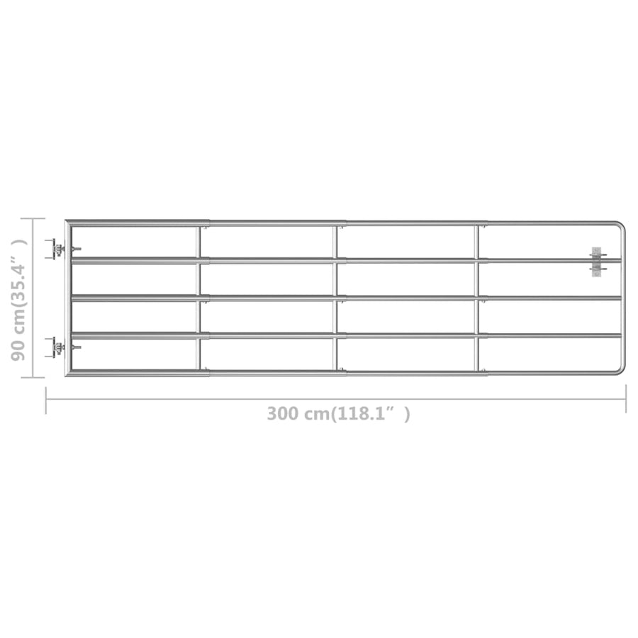 Poort met 5 stangen (115-300)x90 cm staal zilverkleurig (115-300) x 90 cm