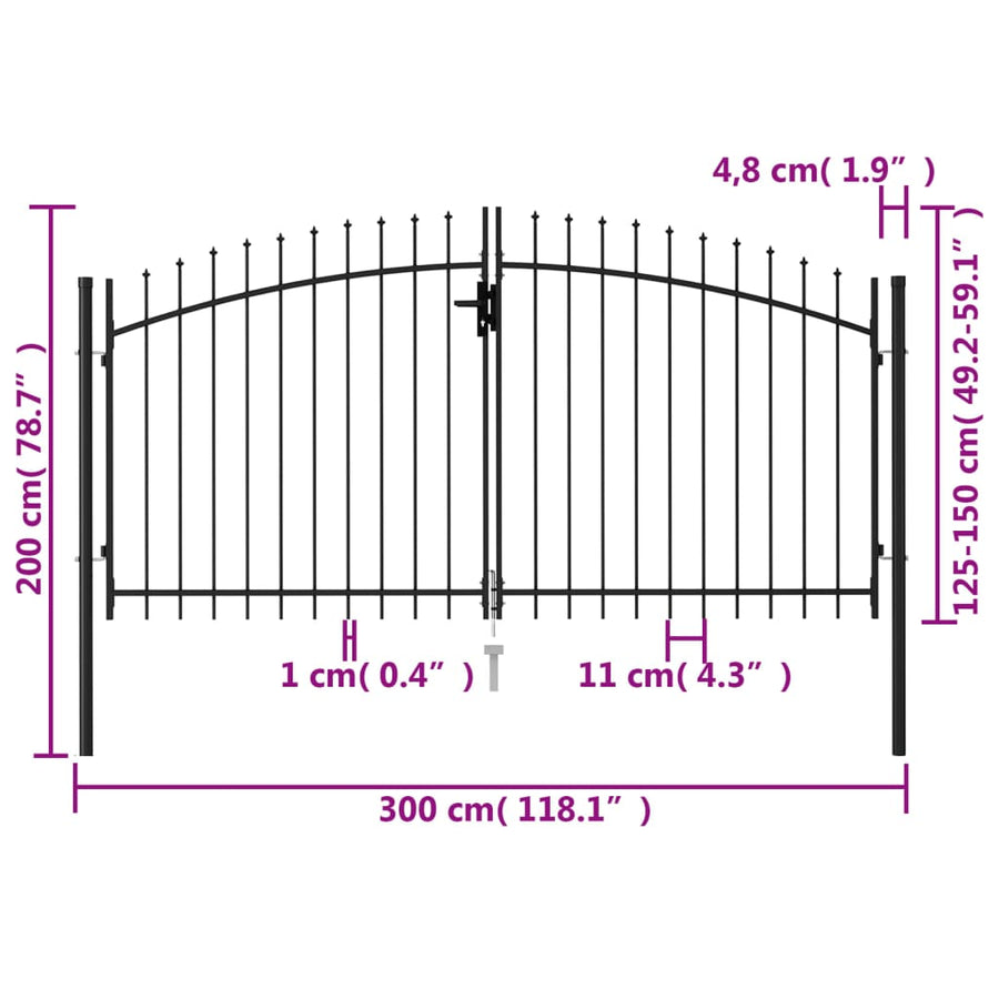 Poort Met Puntige Bovenkant Dubbel 3X1,5 M Staal Zwart 3 x 1.5 m