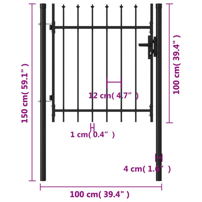 Poort met puntige bovenkant enkel 1x1 m staal zwart 1 x 1 m Puntige bovenkant