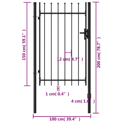 Poort met puntige bovenkant enkel 1x1,5 m staal zwart 1 x 1.5 m Puntige bovenkant